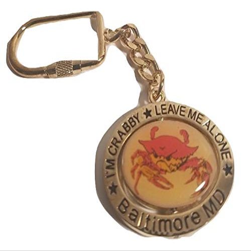 "I'M CRABBY LEAVE ME ALONE" Oval Spinning Center Crab Baltimore MD Key Chain- Maryland Souvenirs