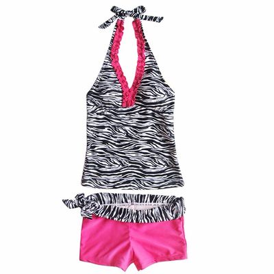 FEESHOW Little/Big Girls' Two Piece Halter Tankini Swimsuit Cutie Bow Back Swimwear Summer Beach Bathing Suit Hot Pink 7-8