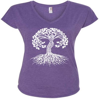 Yoga Clothing For You Ladies Celtic Tree of Life V-Neck Tee (Large, Heather Purple)