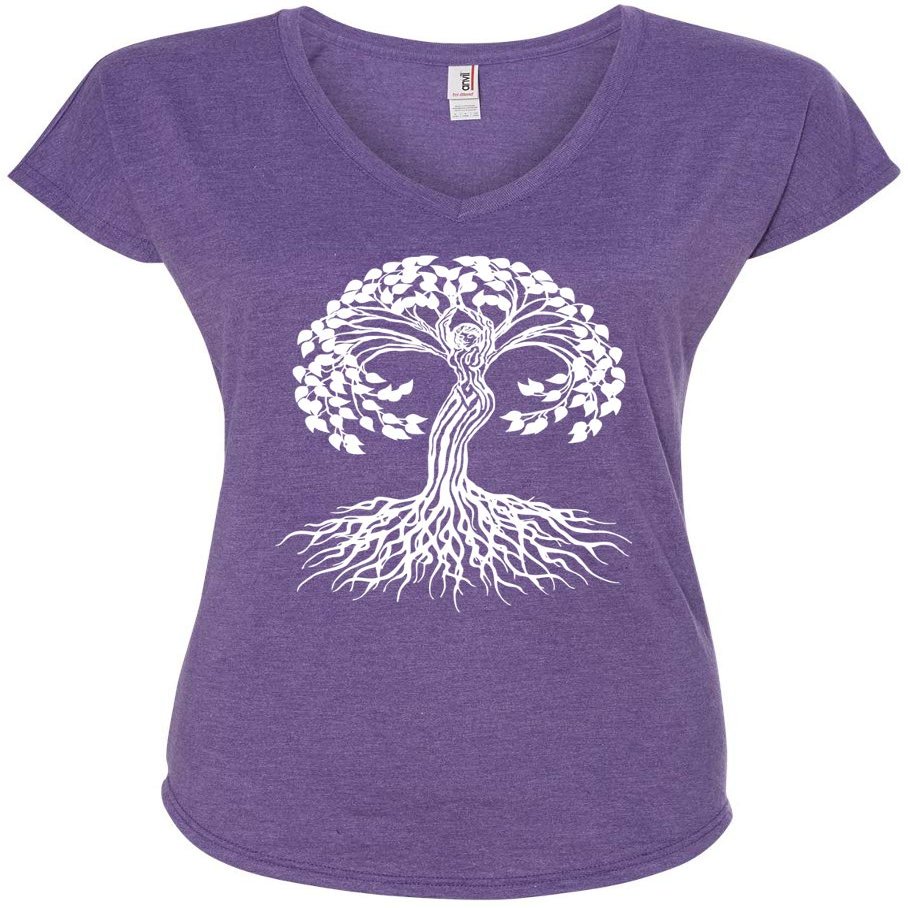 Yoga Clothing For You Ladies Celtic Tree of Life V-Neck Tee (Large, Heather Purple)