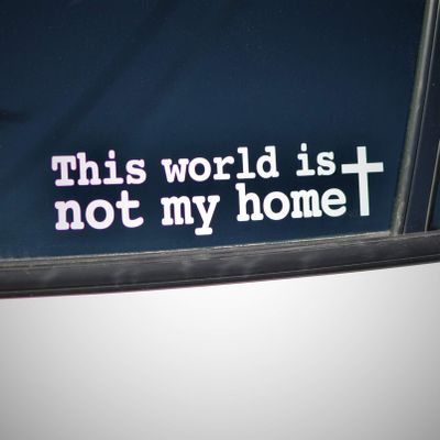 This World is not My Home Vinyl car Decal | White die Cut Cross Bumper Sticker | Inspirational Hopeful Text