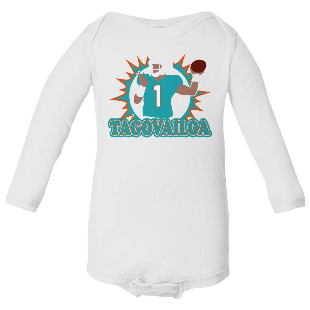 Baku Apparel Miami Team Tua Time Logo Little Infant Baby Long Sleeve Bodysuit (White, 12M)