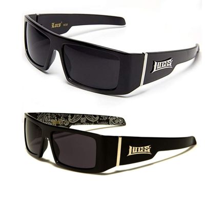 Locs Gangsta Sunglasses Various Combos 58 Style (2 Pack Black Plain and Silver Bandana)