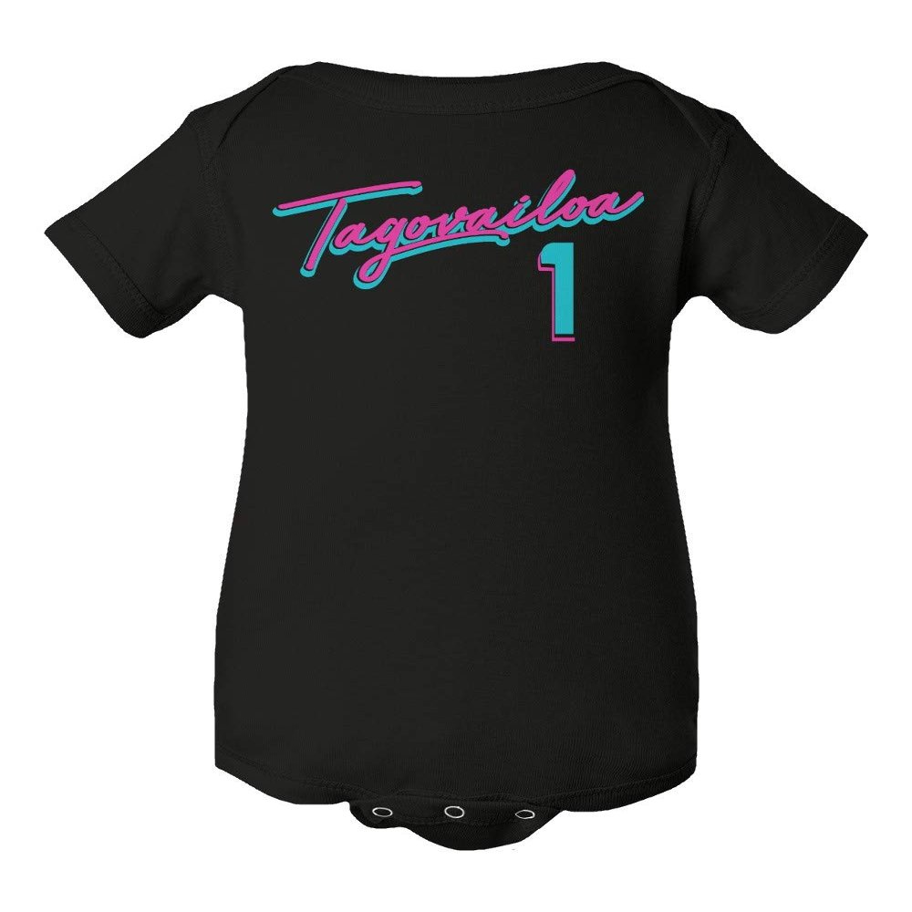 Baku Apparel Miami Team Fans Tua Tagovailoa Vice City Little Infant Baby Short Sleeve Bodysuit (Black, 24M)
