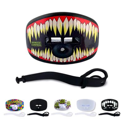 DAMAGE CONTROL Pacifier Mouthpiece  Football Mouthguard with Helmet Strap, Protects Teeth, Jaw & Mouth  Mouth Piece for Sports, No Boiling, Allows Airflow  Gear for Adults & Youth (SymBite)