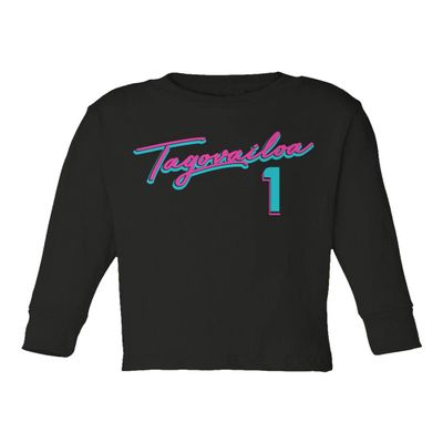 Baku Apparel Miami Team Fans Tua Tagovailoa Vice City Little Kids Girls Boys Long Sleeve Toddler T-Shirt (Black, 2T)