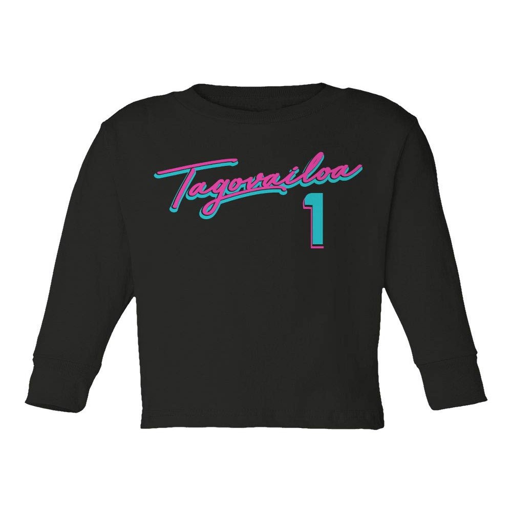 Baku Apparel Miami Team Fans Tua Tagovailoa Vice City Little Kids Girls Boys Long Sleeve Toddler T-Shirt (Black, 2T)