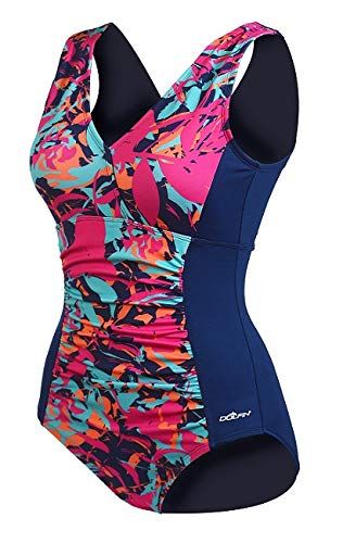 DOLFIN Aquashape V-Neck Printed Front Panel Suit,Eden Pink (771),20