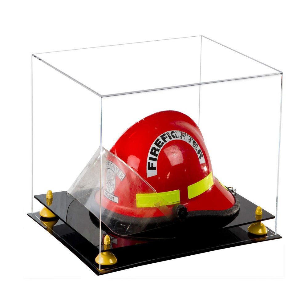 Better Display Cases Clear Acrylic Fireman's Helmet Large Display Case with Yellow Risers and Black Base (V60)