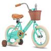JOYSTAR 14 Inch Kids Bikes with Training Wheels & Basket, Vintage Girls Bike for Toddler of 3-5 Years Old Girls & Boys, Kids Bicycle, Green view 1