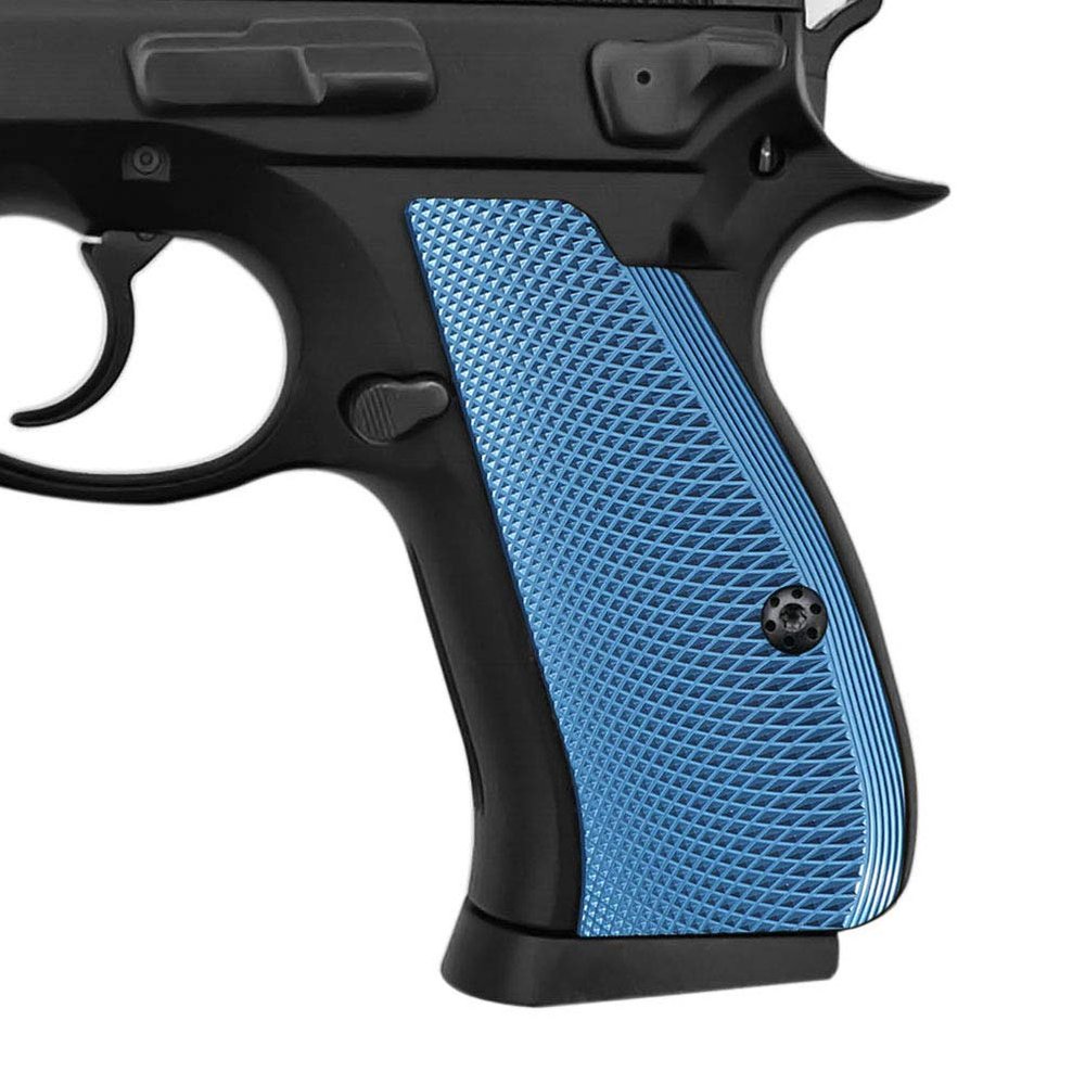 Cool Hand Aluminum Grips for CZ 75/85 Compact, P-01, P100, C100, T100, PCR, CZ 75 D, Blue, 1/4" (6.6mm) Thick, 1.59 OZ (45g), Screws Included