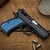 Cool Hand Aluminum Grips for CZ 75/85 Compact, P-01, P100, C100, T100, PCR, CZ 75 D, Blue, 1/4" (6.6mm) Thick, 1.59 OZ (45g), Screws Included view 2
