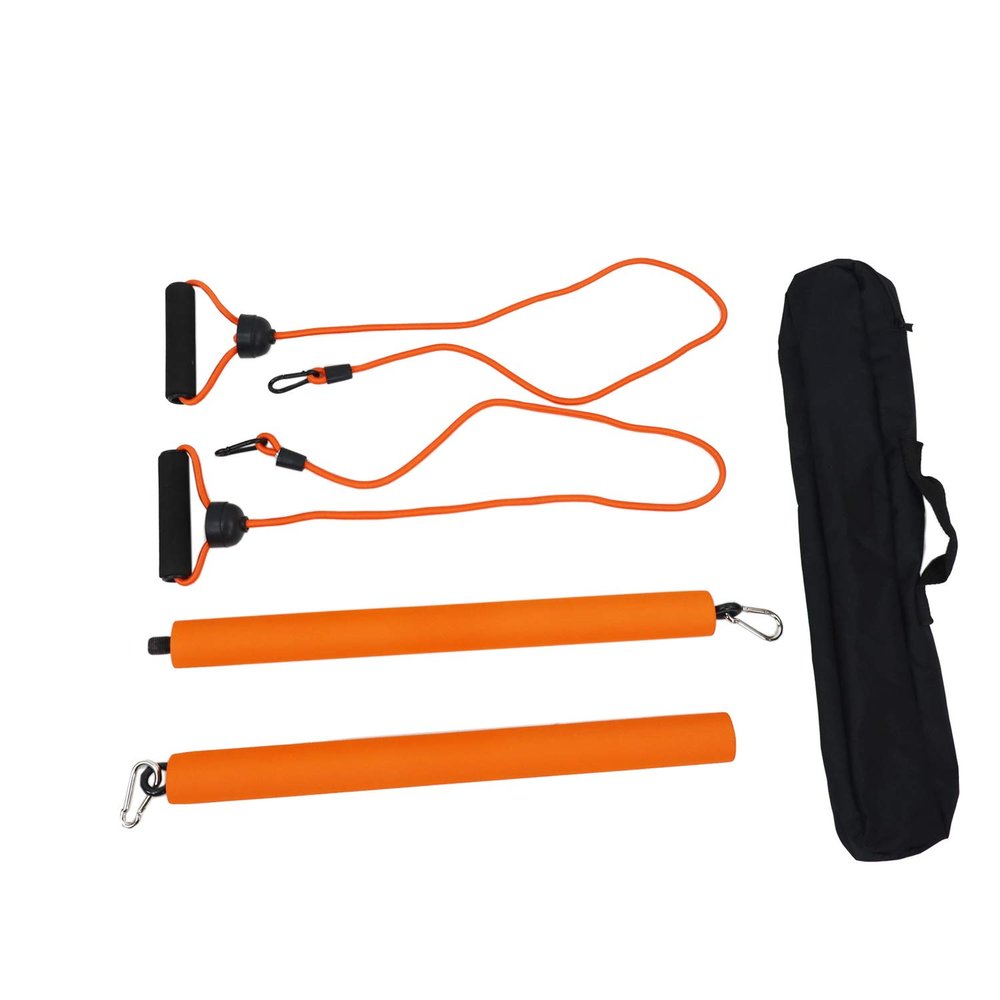 WDD Pilates Stick Bar Kit with Resistance Band Portable Yoga Rod with Foot Loop Sports Exercise Fitness Equipment Chest Expand Arm Puller for Home Gym Bodybuilding Workout (Orange)