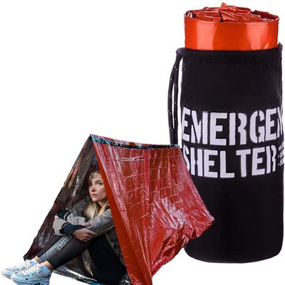 Emergency Shelter Emergency Tube Tent Survival Tarp - Rescue Gear - Emergency Kit - Reflective Mylar Survival Tent  Includes Whistle, Compass and Survival Hook Hiking Supplies Kit Camping Essentials