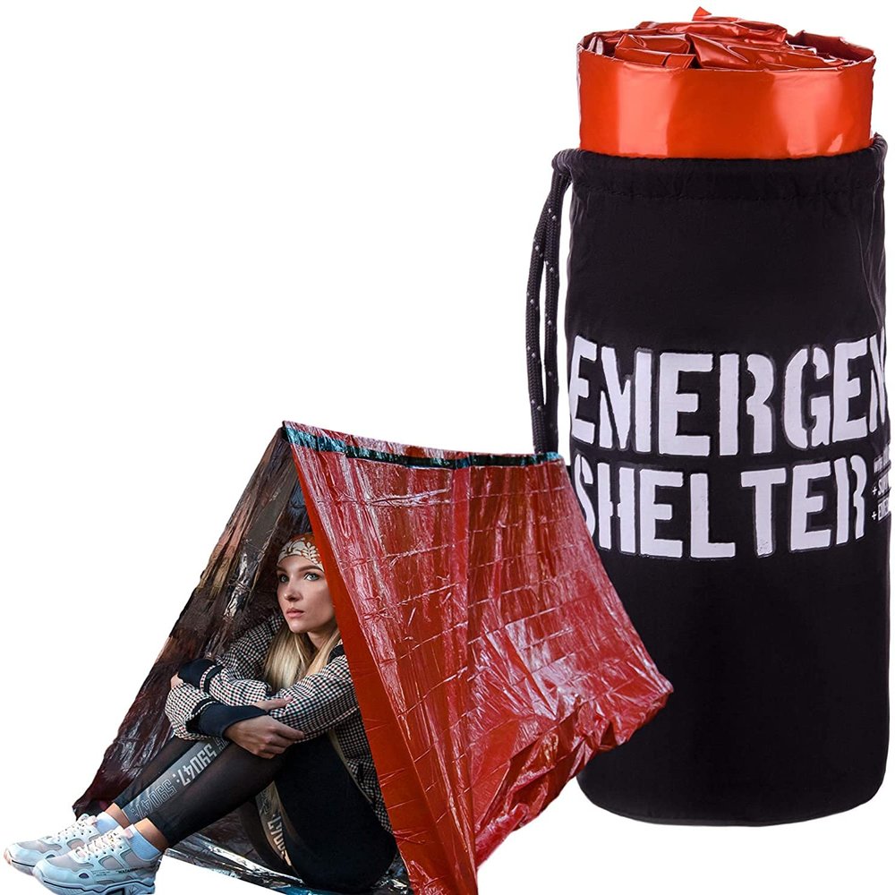 Emergency Shelter Emergency Tube Tent Survival Tarp - Rescue Gear - Emergency Kit - Reflective Mylar Survival Tent Includes Whistle, Compass and Survival Hook Hiking Supplies Kit Camping Essentials