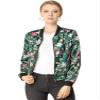 Allegra K Women's Bomber Jacket Satin Long Sleeve Zipper Floral Print Casual Fall Coat with Pocket Winter Outwear Small Dark Green