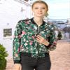 Allegra K Women's Bomber Jacket Satin Long Sleeve Zipper Floral Print Casual Fall Coat with Pocket Winter Outwear Small Dark Green view 2
