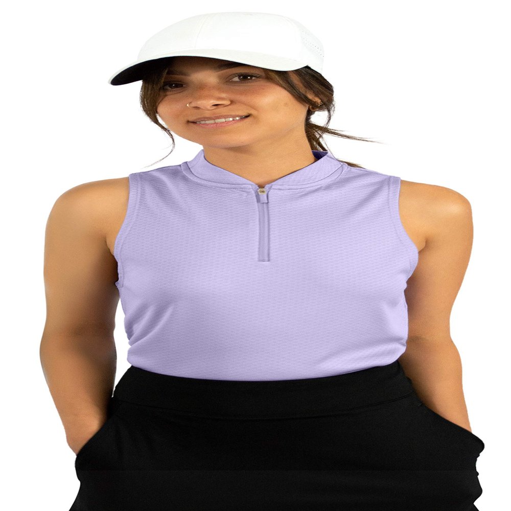 Three Sixty Six Womens Sleeveless Collarless Golf Polo Shirt with Zipper - Quick Dry Tank Tops for Women Lavender