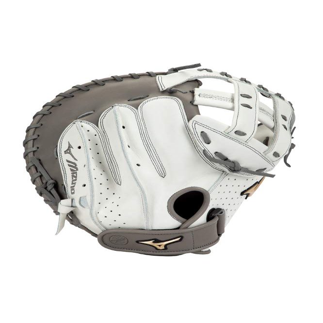 Mizuno GPE-340F Mizuno Prime Elite Fastpitch Softball Catcher's Mitt 34", Right Hand Throw, WHITE-GREY