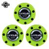MyLec Hockey Pucks for Outdoor Hockey, Made with PVC, Hockey Stuff with Graphite Reinforced Shaft & Nylon Glides, Training Pucks for Street Hockey (Green, 110gm, Pack of 3) view 1