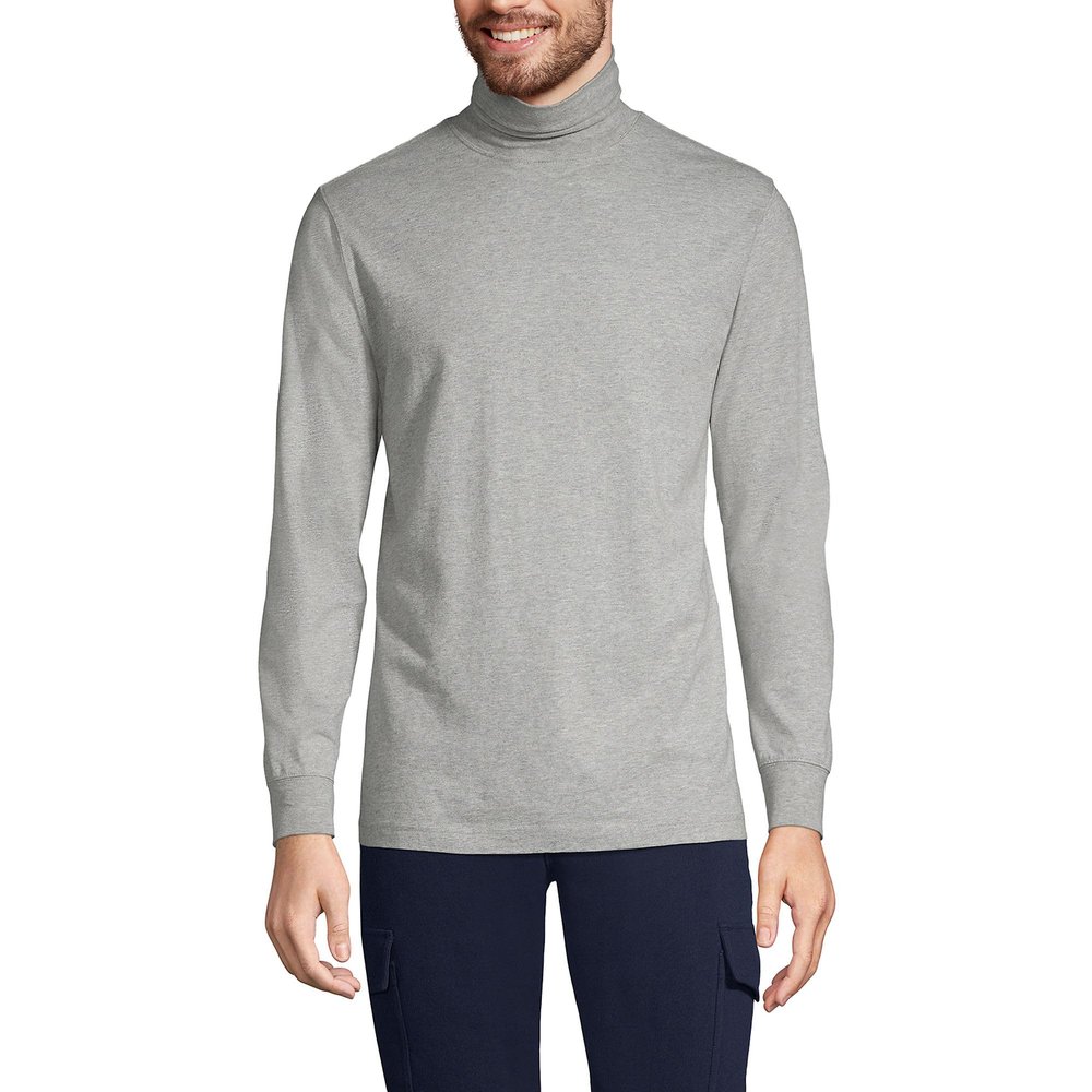 Lands' End Mens Long Sleeve Super-T Turtleneck Gray Heather Regular Large