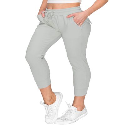 ALWAYS Womens 7/8 Length Ribbed Jogger Sweatpants - Rib Knit Winter Warm Stretch Pants with Pockets Grey XL