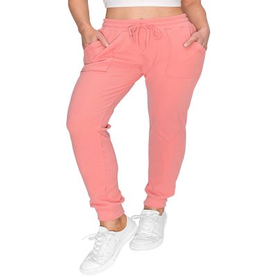 ALWAYS Womens Ribbed Jogger Sweatpants - Rib Knit Winter Warm Stretch Pants with Pockets Pink 2XL