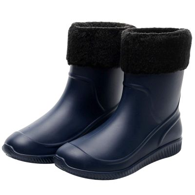 ANUFER Men's Mid-Calf Snow Rain Boots Outdoor Waterproof Gardening Farm Boots with Removable Fluff Lining Blue SN01622 US7.5