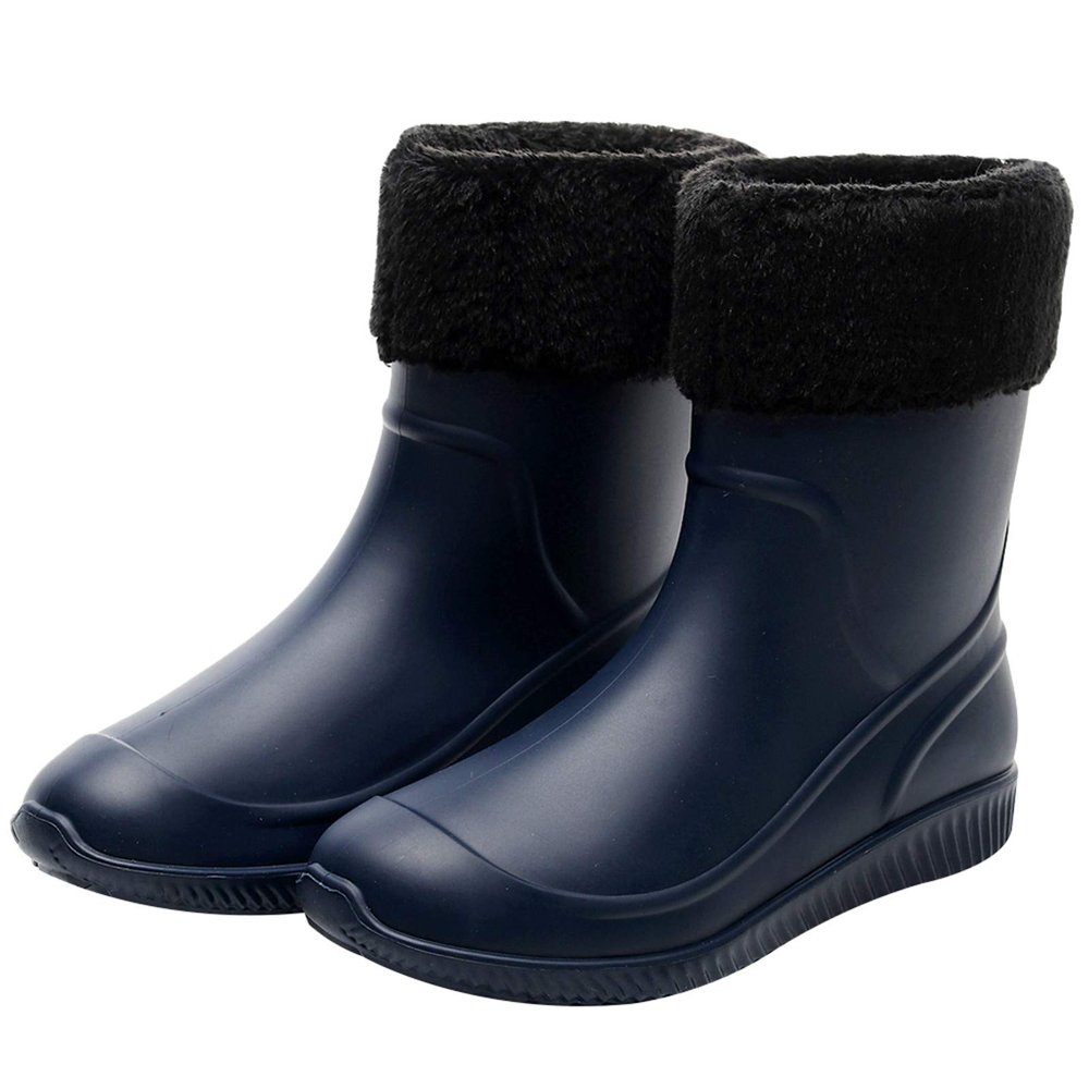 ANUFER Men's Mid-Calf Snow Rain Boots Outdoor Waterproof Gardening Farm Boots with Removable Fluff Lining Blue SN01622 US7.5