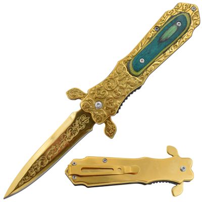 Wild Turkey Handmade Collection Two Tone Color Coated Folding Knife| Outdoor Survival Pocket Knife | Small one-Hand Knife Made of Stainless Steel Blade (5114GD-AM)