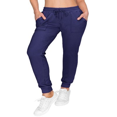 ALWAYS Womens Ribbed Jogger Sweatpants - Rib Knit Winter Warm Stretch Pants with Pockets Navy 2XL