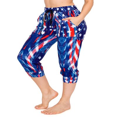 ALWAYS Women's American Flag Capri Jogger - Skinny Fit Lightweight Premium Soft Stretch Pork Chop Pocket Sweatpants 1759 S