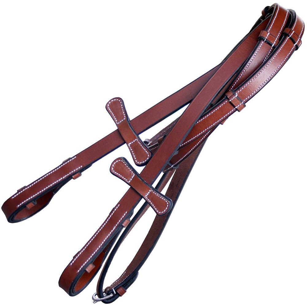 Exion Hunter Horse Reins Premium Leather & Rubber Reins with 7 Hand Stoppers 16mm Non-Slip Equestrian Reins for English Riding & Show Jumping Vegetable-Tanned Leather