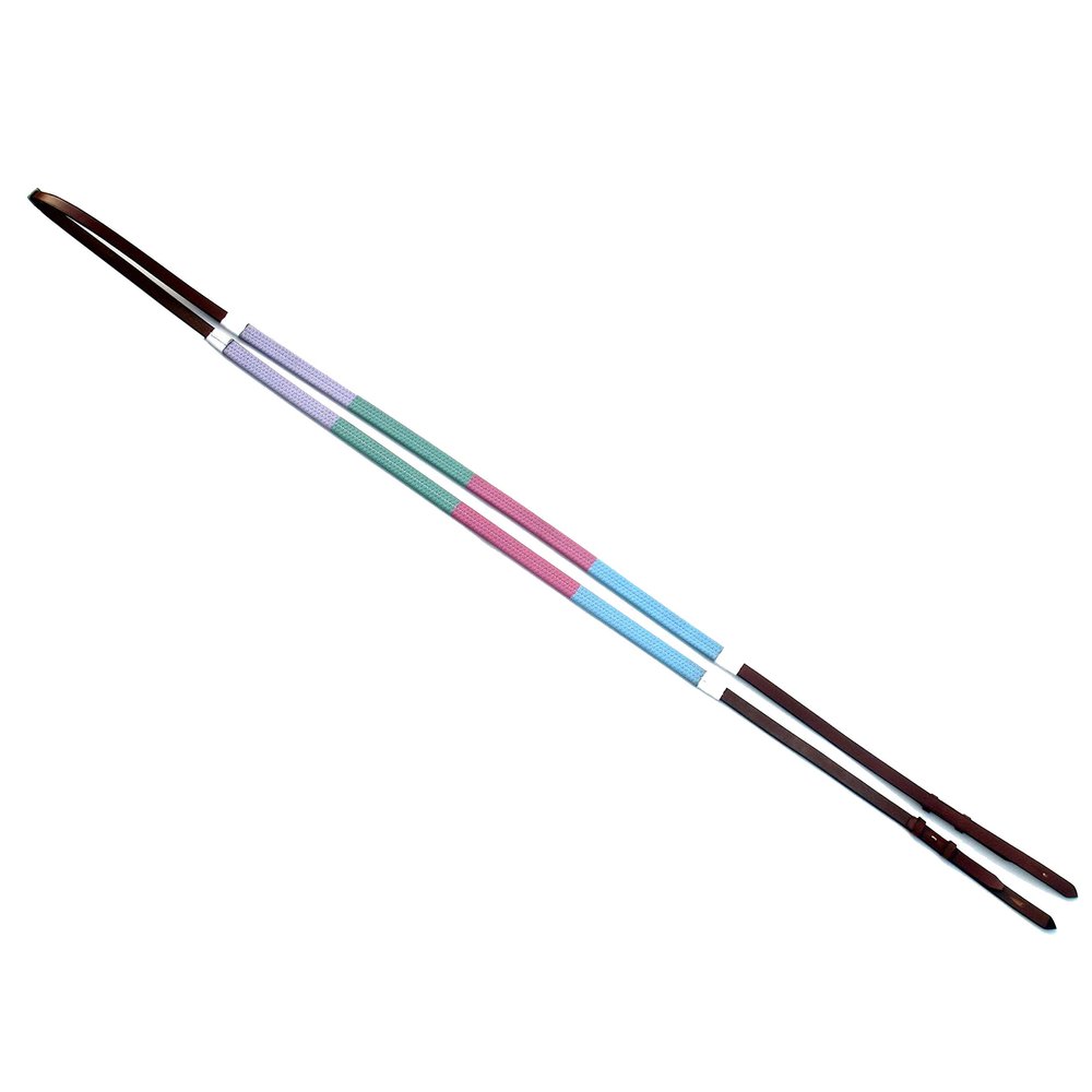 Exion Rainbow Rubber Reins for Horses Color Coded Training Reins with Pastel Grip for English Riding 16mm Non-Slip Rubber Horse Reins with Stainless Steel Hardware & Hook Stud Ends