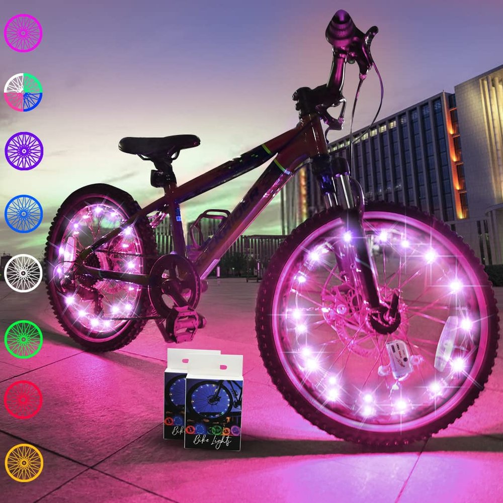 TINANA 2 Tire Pack LED Bike Wheel Lights Ultra Bright Waterproof Bicycle Spoke Lights Cycling Decoration Safety Warning Tire Strip Light for Kids Adults Night Riding (Pink 2pack)
