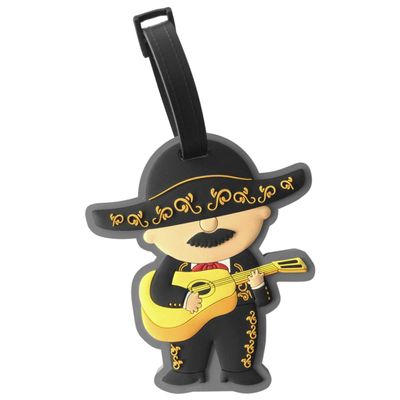 By Mexico Mariachi Character Luggage Tag, Mexican Guitar Playing Tocho Design