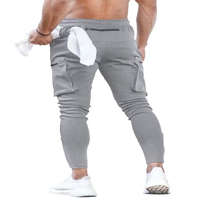 MECH-ENG Men's Active Tack Jogger Pants Fitness Tapered Sweatpants Slim Fit Trousers with Zipper Pockets(Light Gray X-Large)
