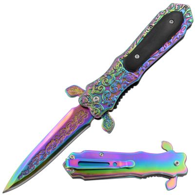 Wild Turkey Handmade Collection Two Tone Color Coated Folding Knife| Outdoor Survival Pocket Knife | Small one-Hand Knife Made of Stainless Steel Blade (5114RB-AM)