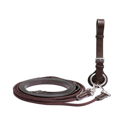 ExionPro Exion Leather and Rope Draw Reins for Horses, 6/8-19 mm Wide 90 inches Long with Buckle Guard Handle and Quick Snap | Premium Equestrian Training Draw Rein for Horses