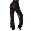 Awoscut Women See Through Sheer Mesh Pants Beach Swimsuit Bikini Bottom Cover up Party Club Elastic High Waist Wide Leg Pants (Ruffle-Black, S) view 4