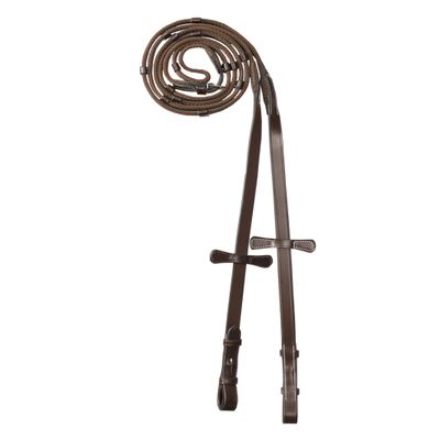 Exion Horse Rubber Web Reins | Premium Leather Non-Slip Grippy English Reins with 7 Hand Stoppers and SS Buckles