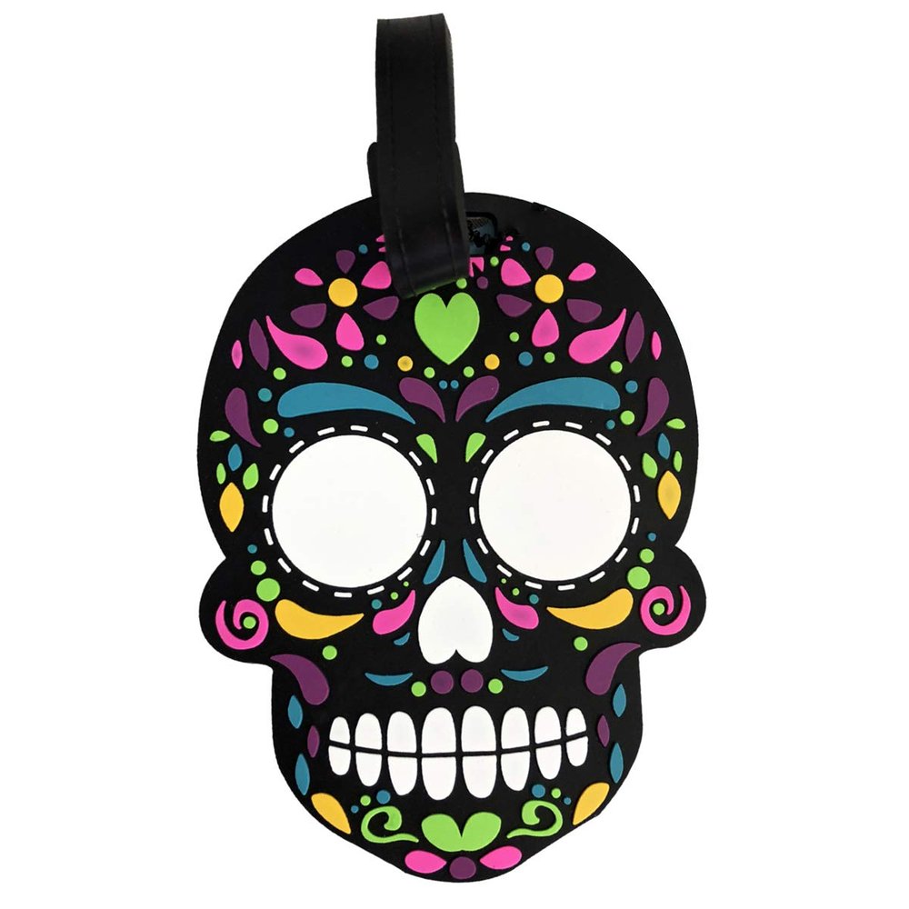 By Mexico Day of the Dead Luggage Tag, Da de Muertos Calaveras Negra Skull Designs