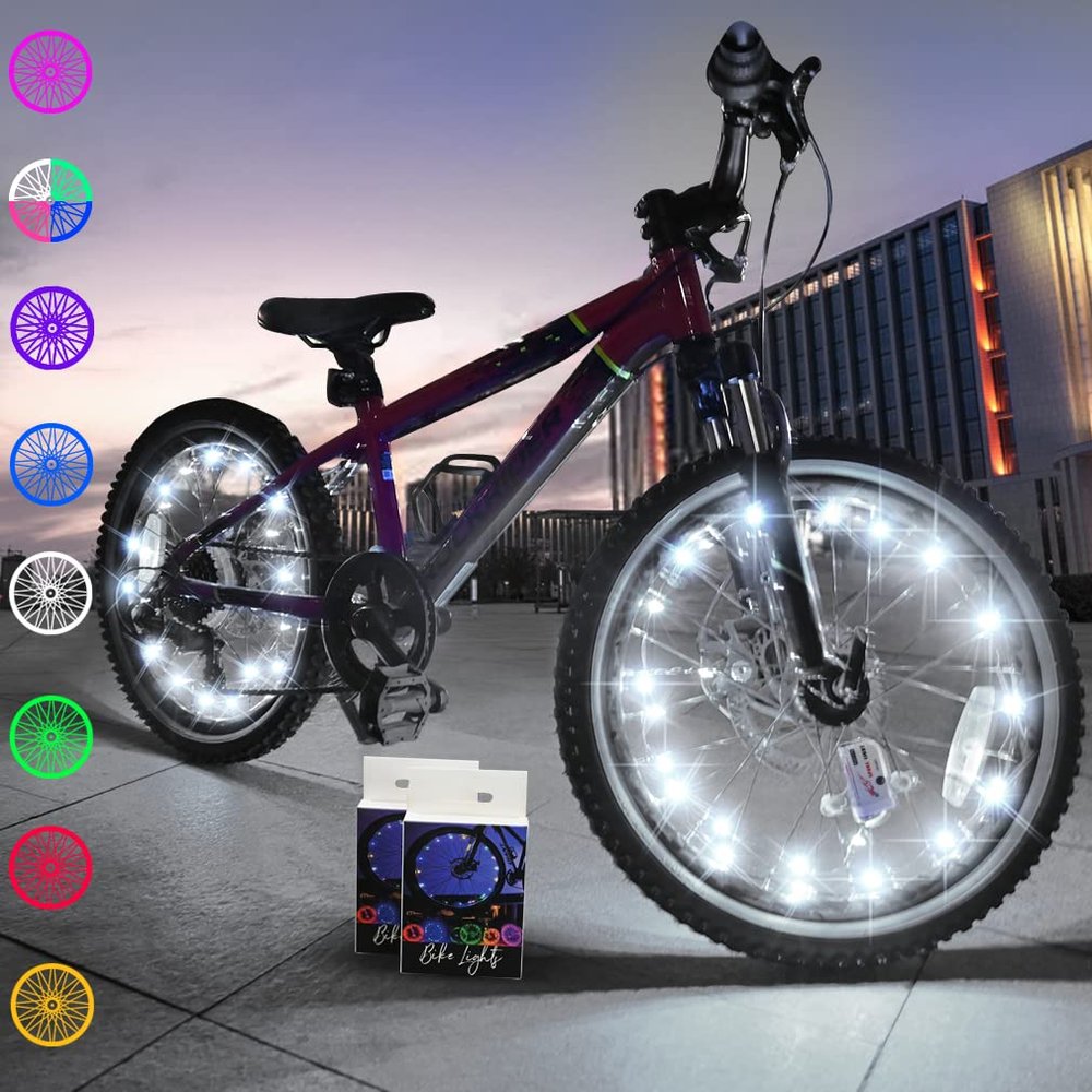 TINANA 2 Tire Pack LED Bike Wheel Lights Ultra Bright Waterproof Bicycle Spoke Lights Cycling Decoration Safety Warning Tire Strip Light for Kids Adults Night Riding (White 2pack)