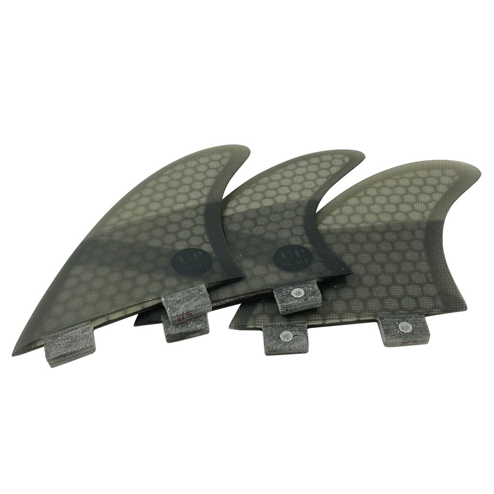 UPSURF Fibreglass Surfboard Fins M Size Thruster Double Tabs Fins Style (3 Fins) by Choose Color (Grey G7)
