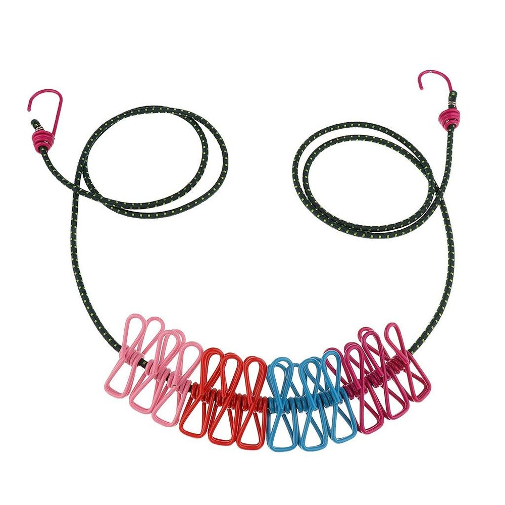 Inzopo Travel Camping Elastic Clothes Line with 12pcs Pegs Colorful Colorful
