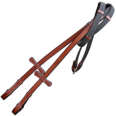 Exion Horse Rubber Web Reins | Premium Leather Non-Slip Grippy English Reins with 7 Hand Stoppers and SS Buckles