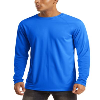 Bright Blue Long Sleeve Rashguard for Men - Sun & UV Protection Athletic T-Shirt for Outdoor Activities