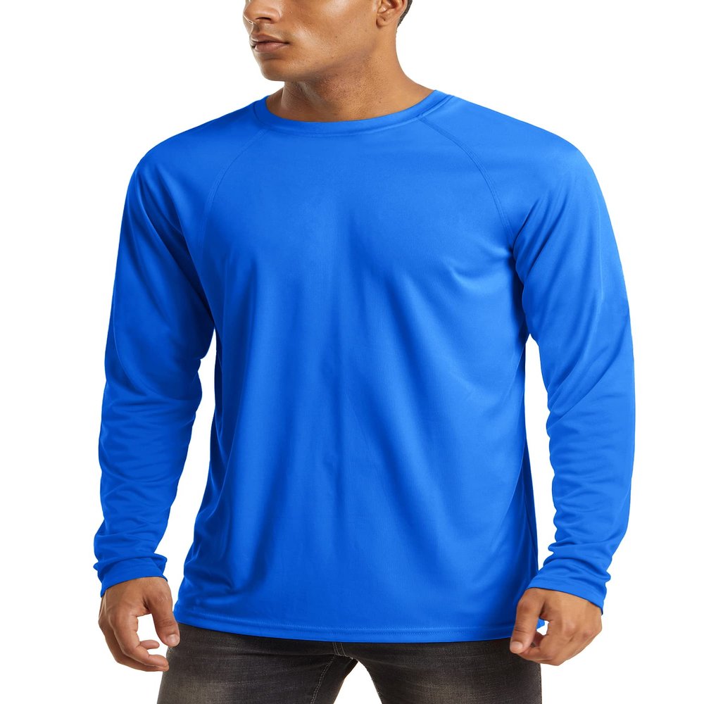 Bright Blue Long Sleeve Rashguard for Men - Sun & UV Protection Athletic T-Shirt for Outdoor Activities