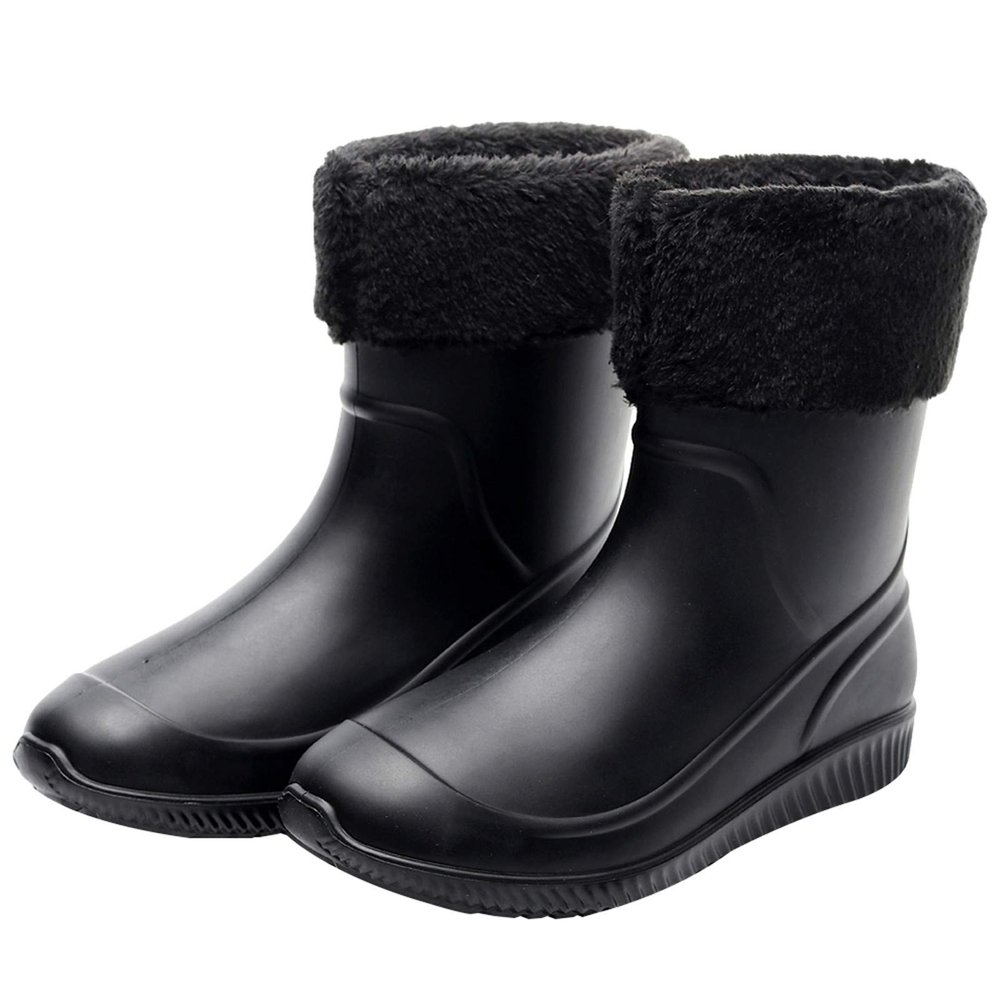 ANUFER Men's Mid-Calf Snow Rain Boots Outdoor Waterproof Gardening Farm Boots with Removable Fluff Lining Black SN01622 US7.5