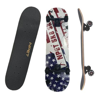 NPET Pro Skateboard Complete 31 Inch 7 Layer Canadian Maple Double Kick Concave Deck Skating Skateboard - Flag